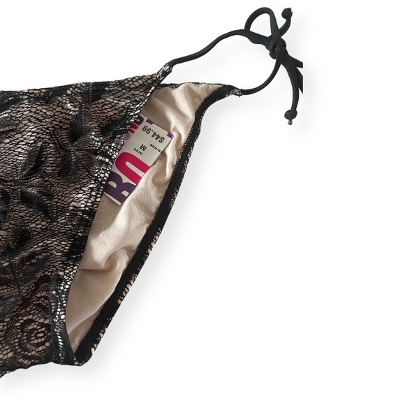 NWT BILLABONG Nayla Tie Side Black Floral Lace Bikini Bottom with Nude Lining - Picture 2 of 6
